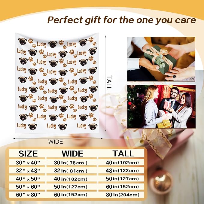 Personalized Dog Mom Gift - Custom Photo Blanket with Name & Face, Soft Fleece Pet Memorial Throw for Couch, Multiple Sizes