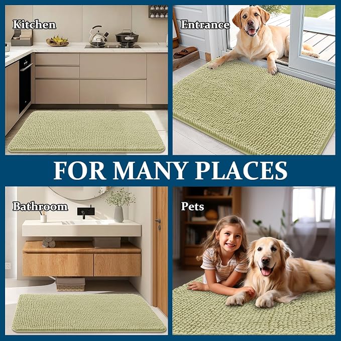 OLANLY Dog Door Mat for Muddy Paws 59x32, Super Absorbent Chenille Mud Mat | Vanilla, Absorbs Moisture and Dirt, Non-Slip Machine Washable Doormat, Quick-Drying Indoor Entryway Floor Carpet for Dogs