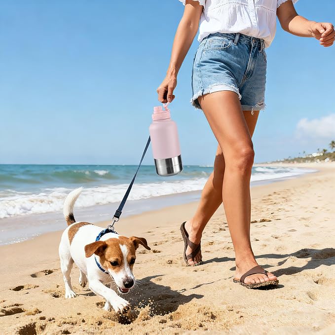 Cibaabo Insulated Dog Water Bottle with 2 Bowls, 32oz Travel Stainless Steel Double Wall Thermos, Portable Pet Dispenser, Gifts for Puppy Small Medium Dogs Walking Hiking and Camping