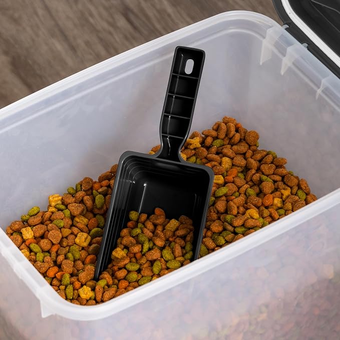 IRIS USA Dog Food Container & Slow Feeder Bowl, Up to 30 lbs, Black | Includes 2-Cup Sccop & Wheels, Airtight Seal, BPA-Free, Bird Seed, Cat food, Cat Litter, Treats, Short Snout Bowl
