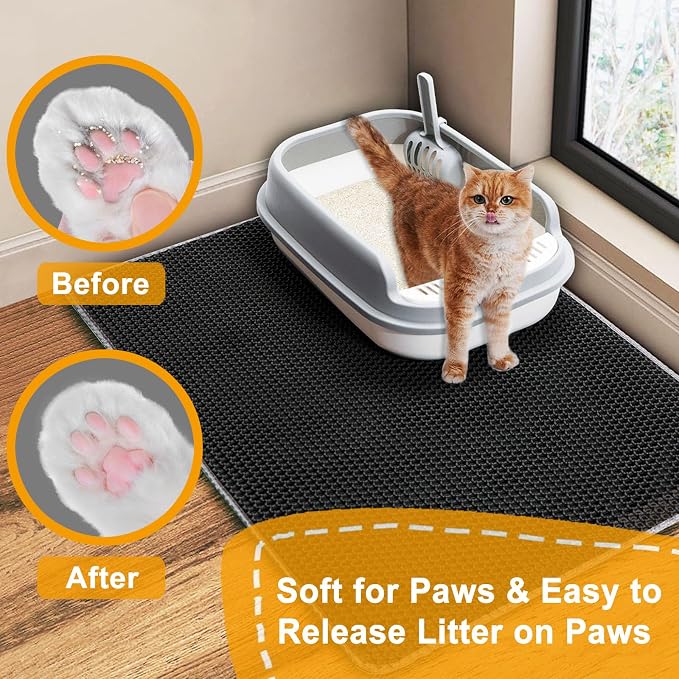 Large Cat Litter Box Mat,35"X 25" Litter Trapping Mat for indoor Cat, Litter box Mat for Floor, 2 Layer Litterbox Catcher Rug for Kitty Pet,Waterproof Urine Proof, Clean Easily, Non-Slip
