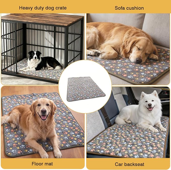 Washable Dog Bed Mat, Upgraded Non-Slip Durable Dog Bed, Soft and Comfortable, Machine Washable Luxury Kennel Pad, Paw Pattern Design Kennel Beds Mats for Large Medium Small Pets, 43.3" x 27.6"