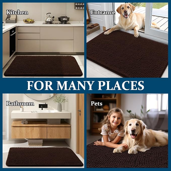 OLANLY Dog Door Mat for Muddy Paws 30x20, Super Absorbent Chenille Mud Mat | Brown, Absorbs Moisture and Dirt, Non-Slip Machine Washable Doormat, Quick-Drying Indoor Entryway Floor Carpet for Dogs