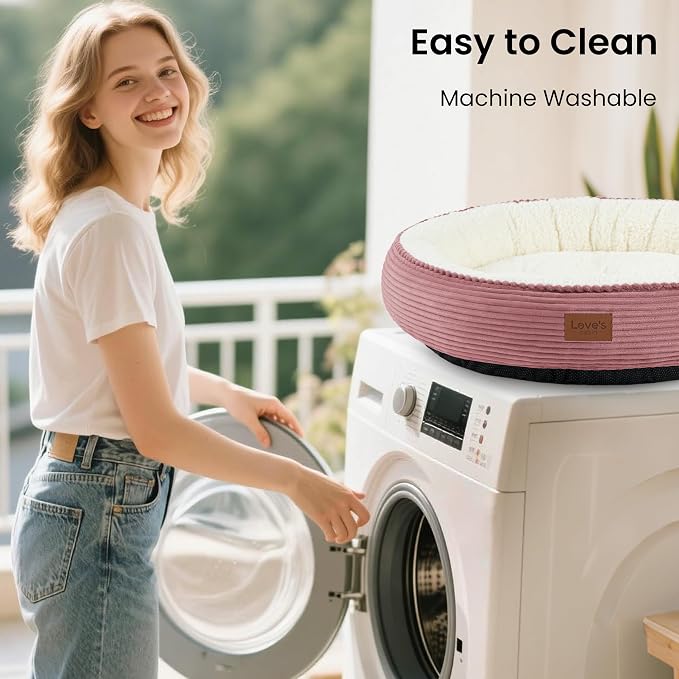 Love's cabin Round Donut Cat and Dog Cushion Bed, 30in Pet Bed for Medium or Large Dogs, Anti-Slip & Water-Resistant Bottom, Soft Durable Fabric Pet Beds, Washable Calming Cat Bed, Dusty Rose