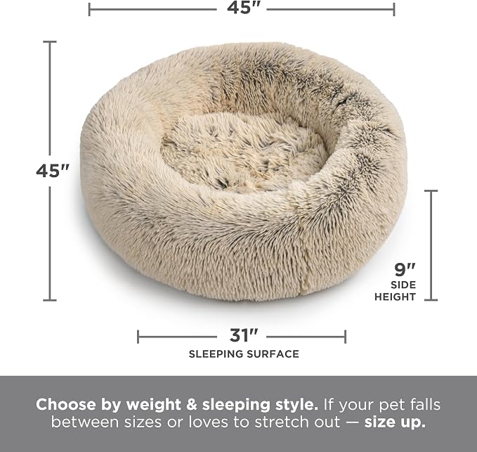 Best Friends by Sheri The Original Calming Donut Dog Bed for Extra-Large Dogs up to 150 lbs, Shag Faux Fur, Dark Brown, 45" x 45"