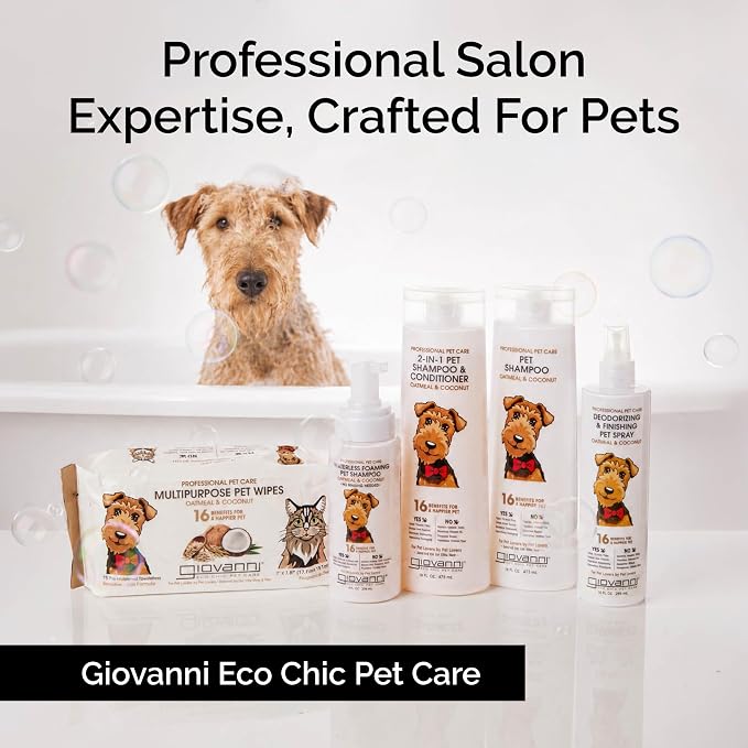 GIOVANNI Professional Pet Shampoo, Oatmeal & Coconut, Aloe Vera, 16 oz | For All Dog Fur Types, Deeply Cleanses, Silkens, Helps Neutralize Odors, Controls Static, 2 Pack
