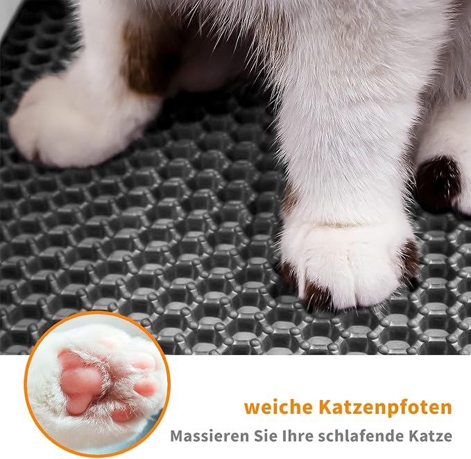 Cat Litter Mat Cat Litter Trapping Mat, 30 x 22 inch Honeycomb Double Layer Design, Urine and Water Proof Material, Scatter Control, Less Waste, Easier to Clean, Washable black