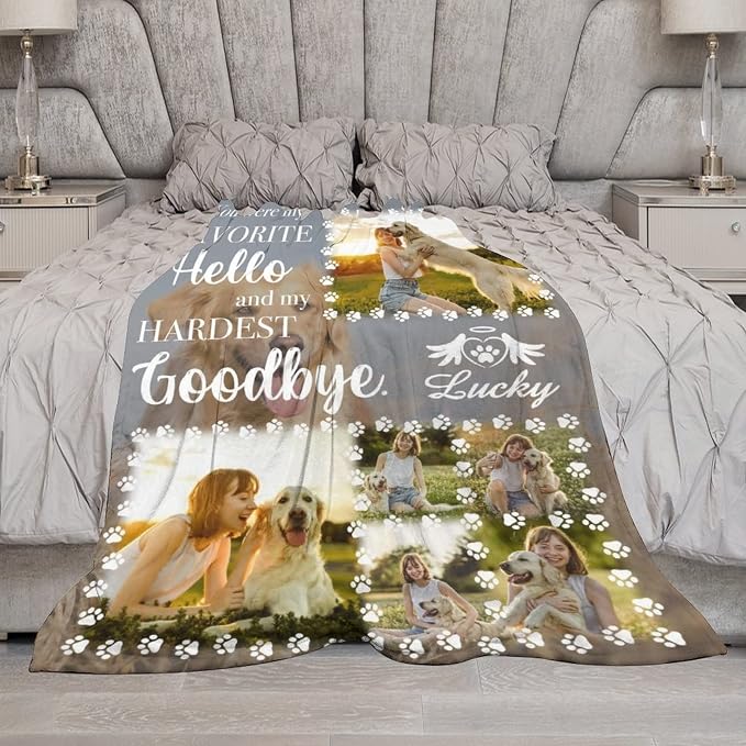 Artsadd Customized Pet Memorial Blanket - Personalized Dog Cat Pet Blanket Throws - 40"x50" Multicolor Fleece Throw Blanket