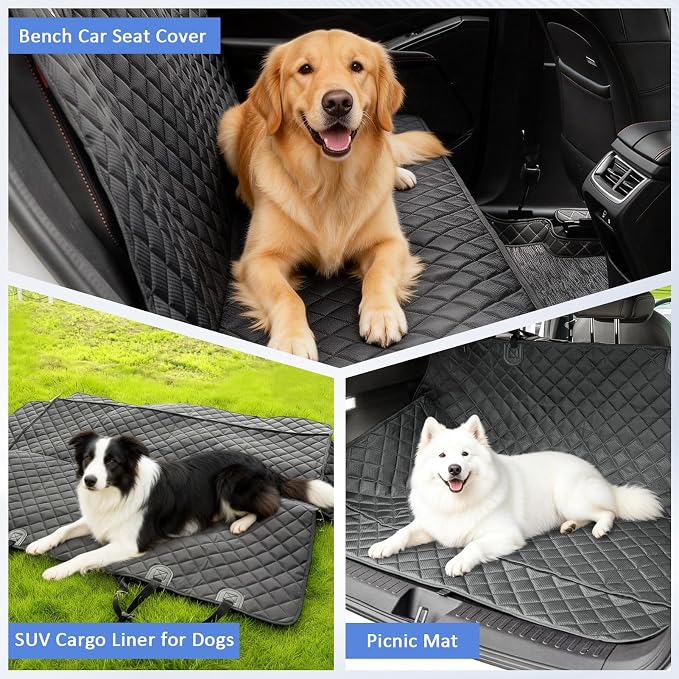 JSTHT Dog Car Seat Cover for Back Seat, Waterproof Bench Seat Cover Protector Nonslip Durable Soft Pet Dog Back Seat Cover for Car, Truck, & SUV, Universal Size (Black)