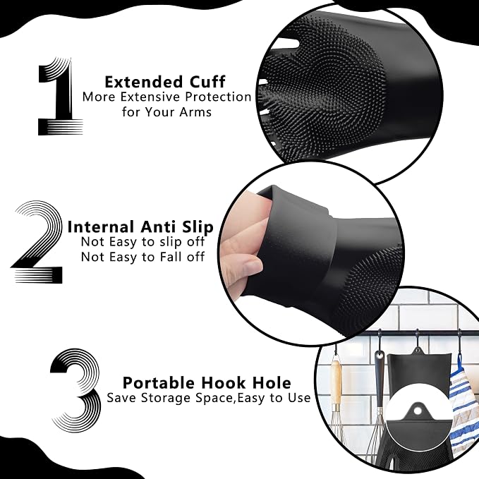 Pet Grooming Gloves—Dog Washing Gloves with High-Density Teeth | Dog Bath Scrubber with Enhanced Five Finger Design, Silicone Gloves for Dogs and Cats Bathing, Massage (Dark)