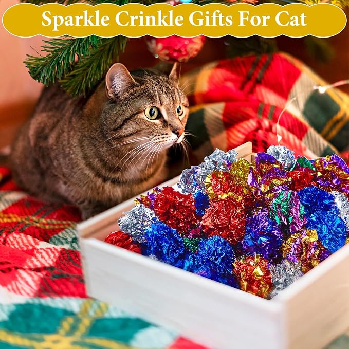 Jexine 104 Pcs Cat Crinkle Ball Bulk Cat Toys 1.69'' Polyester Film Kitten Balls Interactive Lightweight Colorful Kitten Crinkle Balls Soft Crinkle Pet Toys for Keeping Fit and Exercise Indoor