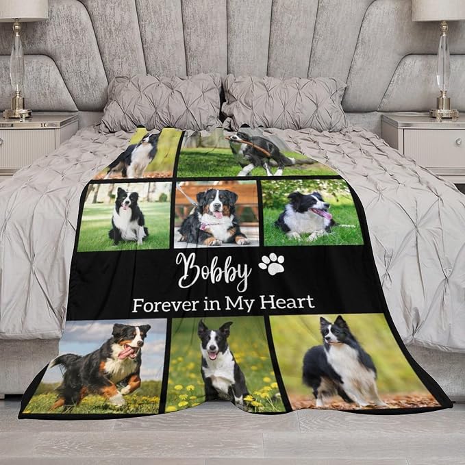 Artsadd Personalized Dog Memorial Blanket, Custom Photo Fleece Throw Blanket, 50x60 inches, Black