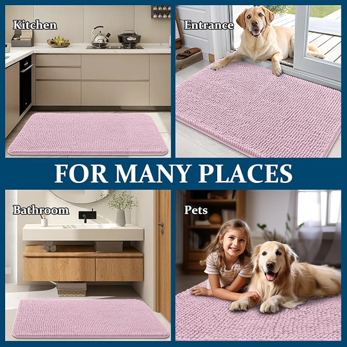 OLANLY Dog Door Mat for Muddy Paws 70x24, Super Absorbent Chenille Mud Mat | Dusty Rose, Absorbs Moisture and Dirt, Non-Slip Machine Washable Doormat, Quick-Drying Indoor Entryway Floor Carpet for Dogs