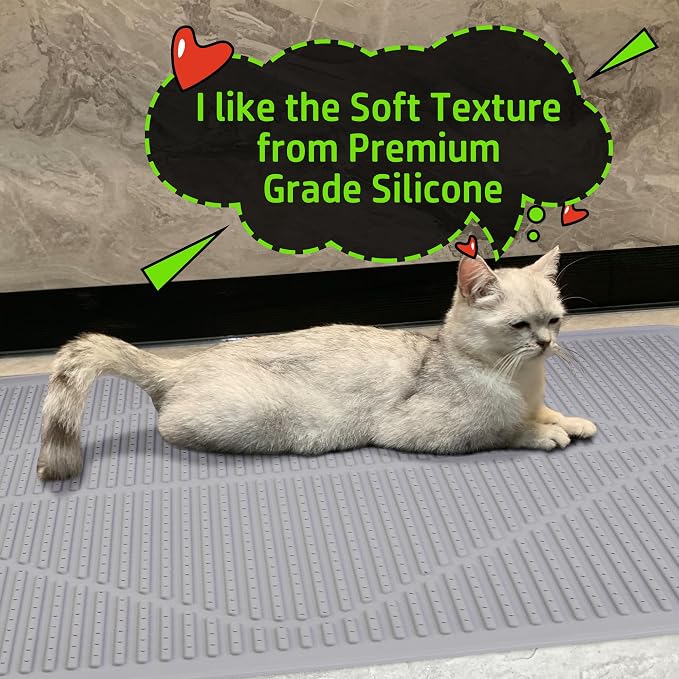 Mofason Silicone Cat Litter Mat XXL, Black Extra Large Litter Matt for Cat | Waterproof 38"x25" kitty litter box mat for floor; extra large pet trapping rug pad mat, cat litter catcher easy clean indoor