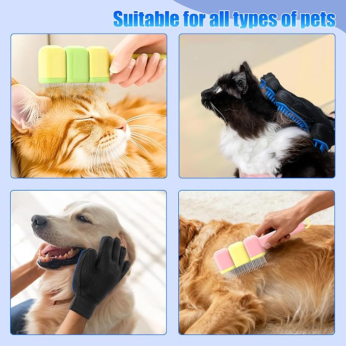 9 PCS Pet Grooming Brush Set,Self Cleaning Pet Hair Removal Comb,Pet Hair Remover Gloves,Spray Bottle, Lice Flea Combs, Pet Grooming Supplies,Essential Bathing,Brushing & Shedding Tool for Cats & Dogs