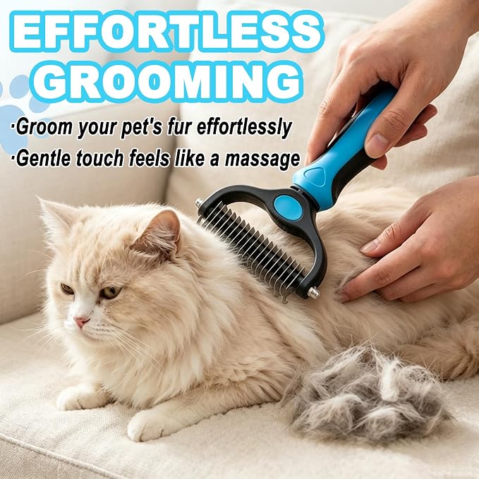 2-In-1 Pet Grooming Brush, Dog Brush for Shedding with Bonus Metal Comb | Rounded-Tooth Comb Double Sided Brush with Varied Spaced Teeth for Efficient Removing Knots and Loose Hair