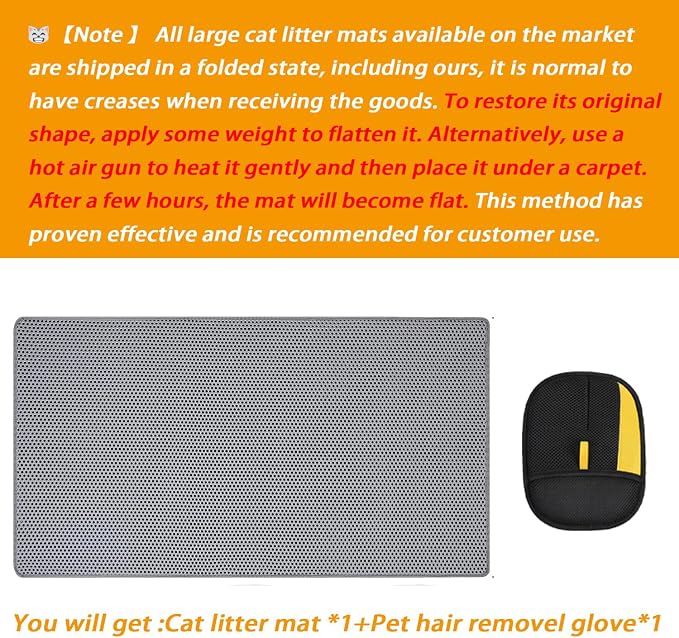 Large Cat Litter Mat, 46x32 Inches Extra Large Double Layer Honeycomb Cat Litter Trapping Mat, Non Slip Waterproof Urine Proof Mat, Scratch Resistant Durable Litter Rug