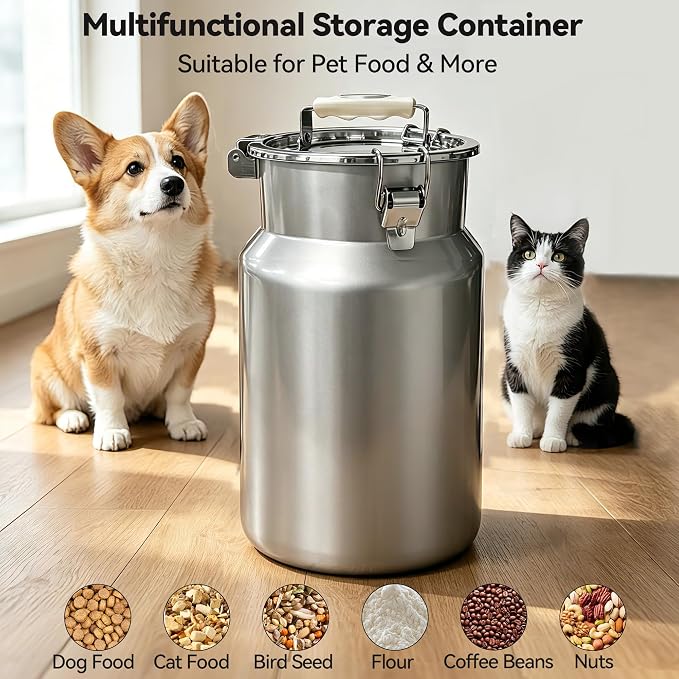 Newget 30 lb Stainless Steel Airtight Dog Food Storage Container with Scoop | Large Capacity, Rust-Resistant Steel, Sturdy & Durable, Airtight Seal, Moisture Protection, Suitable for Multi-Pet Families