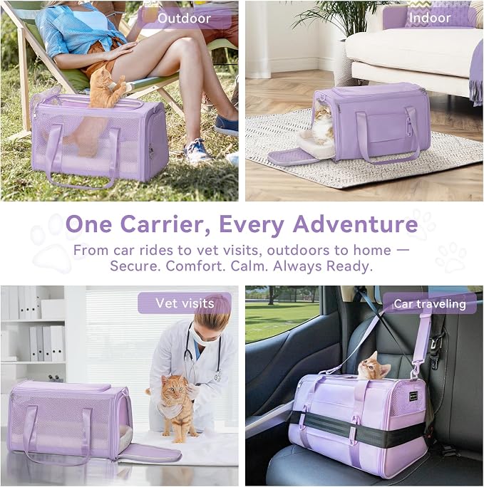 PETSFIT Large Cat Car Carrier with Patented Safety Buckles(19 x 12 x 12) β Roomy Escape-Proof for Safe Driving, Lockable Zippers & Safety Tether, Soft-Sided Travel Carrier for Road Trips & Vet Visits