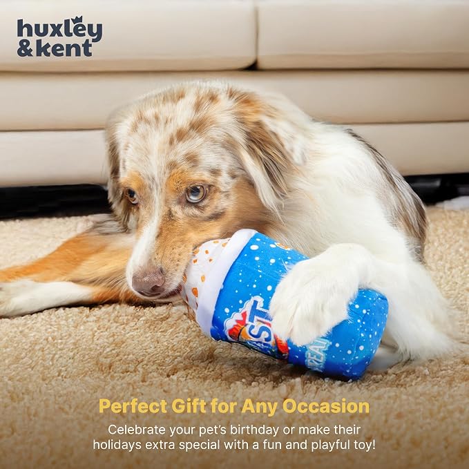 Huxley & Kent Funny Dog Toy w/Squeaker – Power Plush Squeaky Dog Toys for Small, Medium & Large Dogs – Soft Stuffed Animal for Indoor Play & Fetch - Arctic Blast Treat, Large