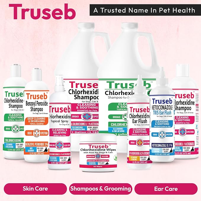 Truseb Advanced Strength Medicated Chlorhexidine for Dogs Cats Horses Skin Spray with Aloe Vera - Medicated Ketoconazole Spray for Skin Irritation, Hot Spots, Redne (Medicated Ketoconazole Spray, 8oz)