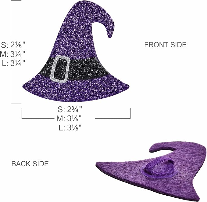Blueberry Pet Halloween Witch Hat Adjustable Dog Collar with Detachable Glitter Accessory, Medium, Neck 14.5"-20"