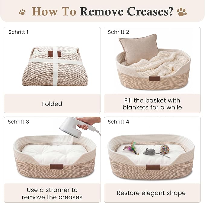 YOUDENOVA Cat Bed Basket with Removable Cushion,Stimulicat Handwoven Cat&Dog Basket,Cat Beds for Indoor Cats Couch, Kitten Bed for Medium and Large Cat, All Season Universal