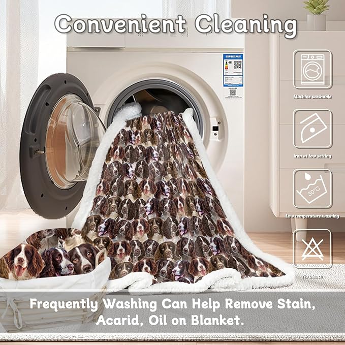 BlessLiving English Springer Spaniel Throw Blanket for Women Kids, Fuzzy Warm Fleece Couch Throws, Animal Dogs Printed Sherpa Blanket Plush House Warming Decor Gifts (50"x60")