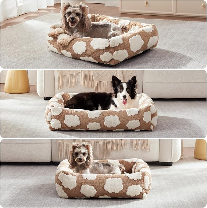 JOEJOY XL Dog Beds Large Sized Dog, Rectangle Washable Orthopedic Pet Bed with Removable Zipper Cover, Cute Soft Calming Puppy Pet Bed with Jacquard Shaggy Plush & Non Skid Bottom