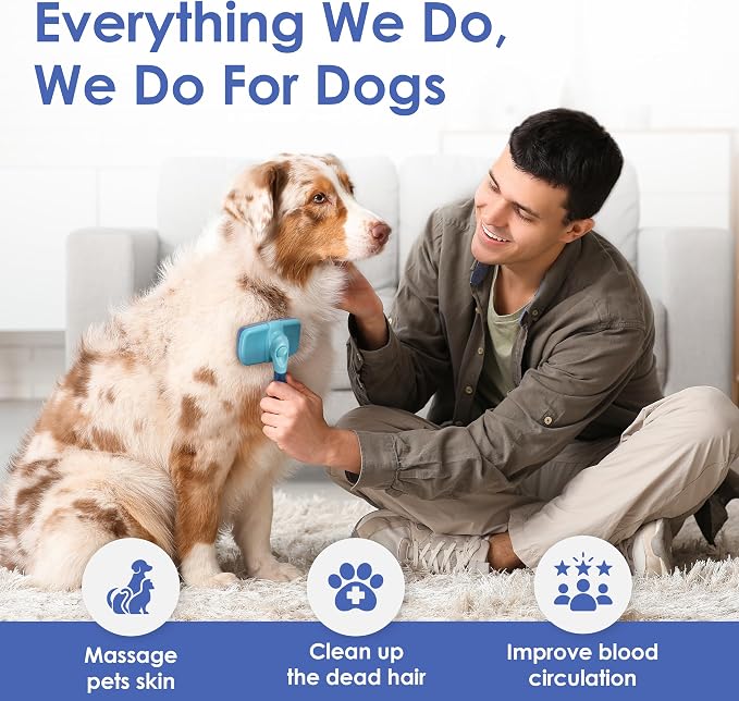 AKC Self-Cleaning Slicker Brush for Dogs & Cats, All Coat Types | Skin-friendly deshedding brush removes loose hair, mats and tangles with an easy-clean design.