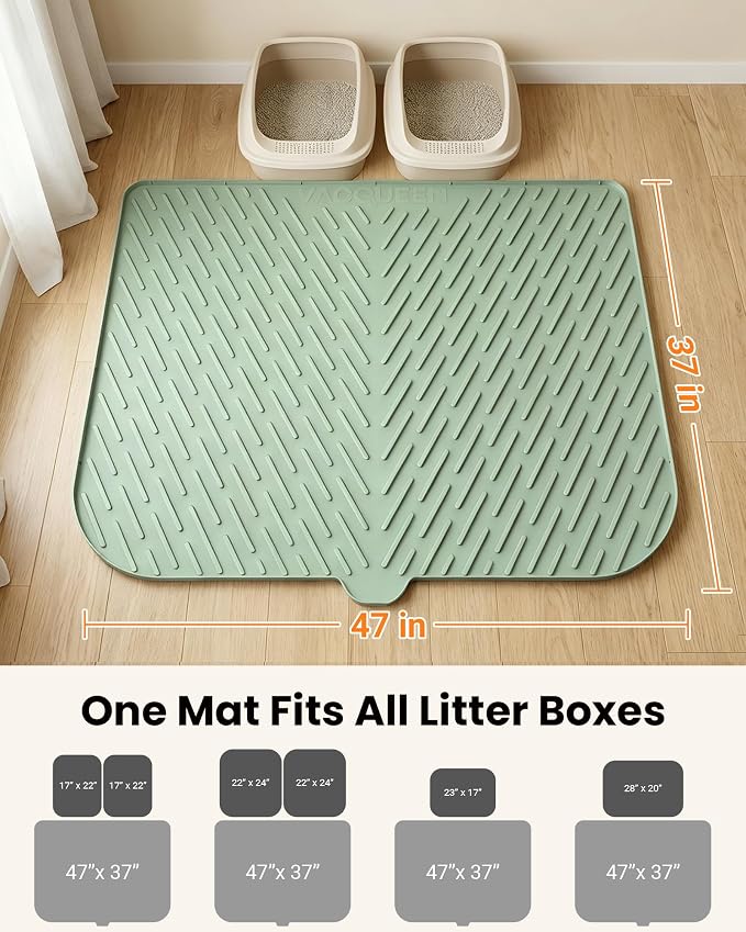 Cat Litter Mat, 47" x 37" Extra Large Cat Litter Box Mat, Silicone Waterproof Litter Trapping Mat for Scatter Control Soft on Kitty Paws Non-Slip Easy to Clean (Green) | Waterproof Litter Trapping Mat for Scatter Control, Soft on Cat Paws Non-Slip Easy...