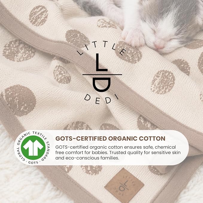 100% Organic Cotton Pet Blanket 30 x 38 in – Plush Double Layer Sherpa, Cozy Throw for Small Dogs, Cats & Baby – Earth Ivory/Mocha Meringue