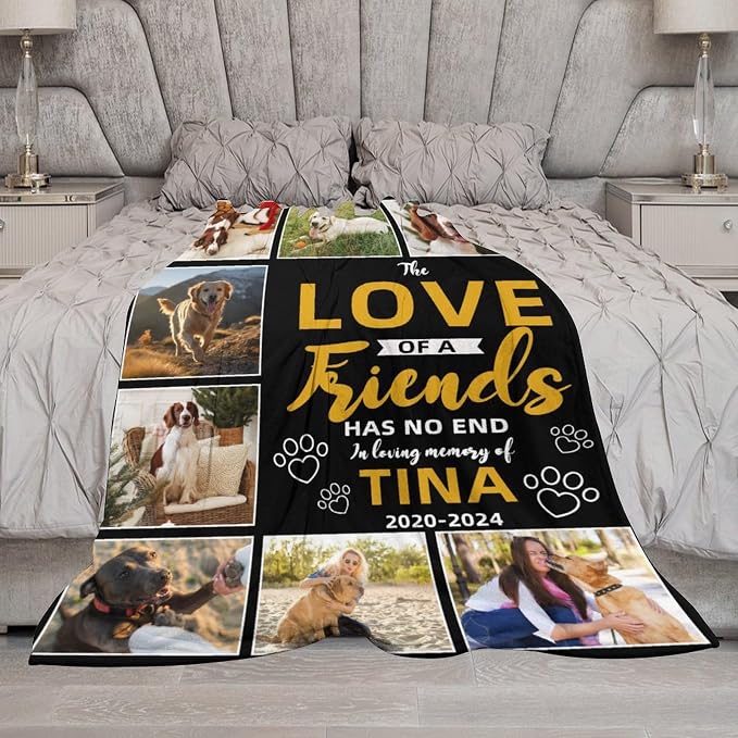 Personalized Dog Blankets with Photos Custom Dog Blanket with Pictures - Customized Pet Memorial Blanket Gifts for Loss of Dog, Loss of Pet Remembrance Gift, in Loving Memory Blanket for Dog Lover M