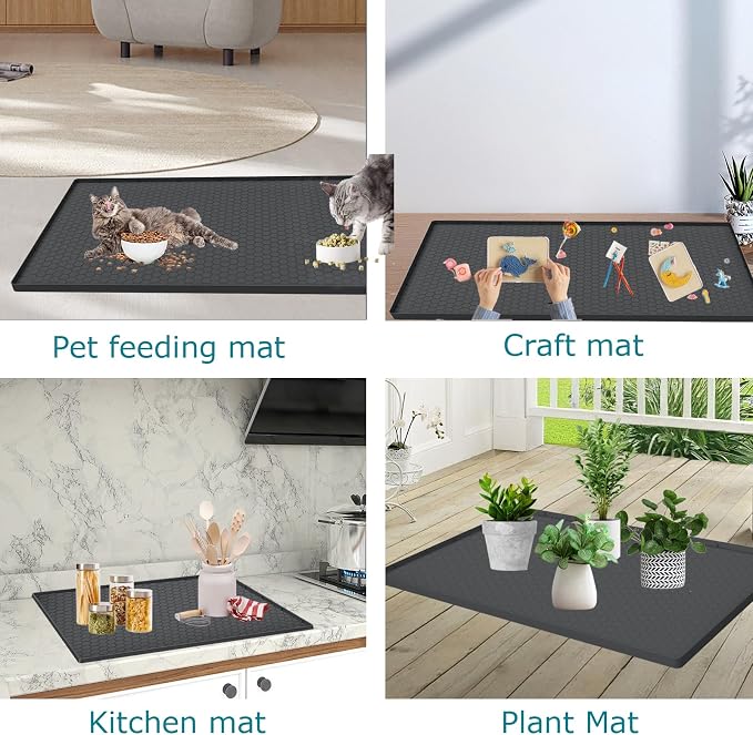 Cat Litter Mat for Litter Box, Silicone Large Cat Litter Trapping Mat - 37x22 in, Waterproof & Non-Slip, Durable & Easy Clean, Black