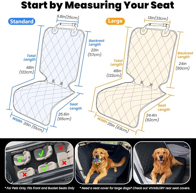 VIVAGLORY Dog Front Seat Cover Seatflex Car Seat Protector for Dog, Car Cover for Pet, Front Single Bucket Captain Chair Protector, Standard, Grey, 2Pack