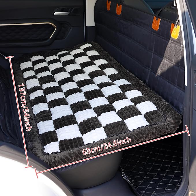 Dog Bed for Car, Backseat Pet Bed Mat, Dog Seat Cover for Car Back Seat, Non-Slip Travel Pet Mat, Fit for Backseat Extenders and Seat Covers (Black&White, 24.8x54inch)