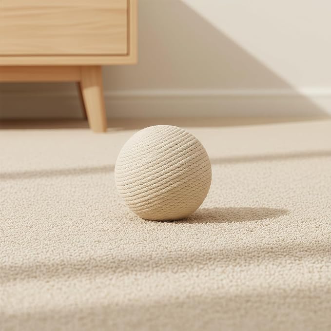 4-Inch Sisal Cat Toy Balls with Crinkle Sound | Indoor Cat Toys for Teething, Claw Sharpening & Play | Large Size Prevents Rolling Under Furniture (Natural)