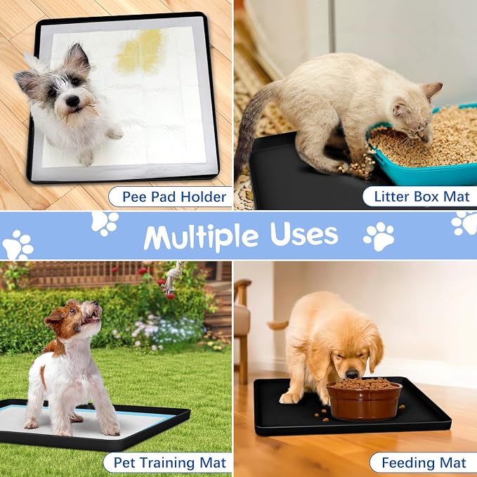 VavoPaw Pee Pad Holder for Dog, 24" × 24" Puppy Pad Holder with Clamps, Raised Edges Leak-Proof Dog Pee Pads Holders, Waterproof Silicone Potty Pads for Dogs, Easy to Clean Indoor, Black