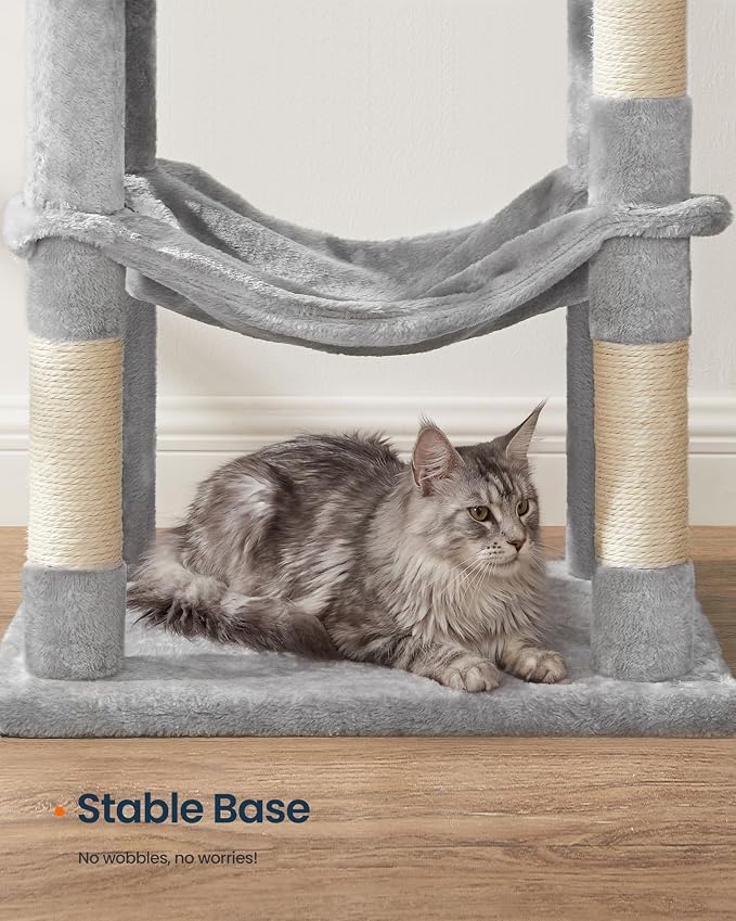 SONGMICS HOME Cat Tree for Indoor Cats, Multi-Level Cat Tower with Sisal Scratching Posts, Hammock and Condo, Light Gray