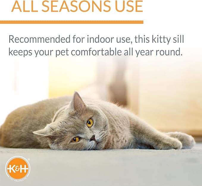 K&H Cat Window Perch, Deluxe Kitty Sill with Bolster, 24x14in, Tan/Leopard | Cat Window Hammock Bed, Orthopedic Window Bed Holds 40 lbs, Washable Cover, Indoor Windowsill Furniture