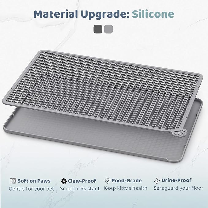 Silicone Cat Litter Mat 24x15" Double Layer Honeycomb Non-Slip | Food-Grade, Machine Washable, Anti-Crease, Claw-Proof, Raised Edges, 24 x 15‘’ Fits Standard Box, Soft on Paws
