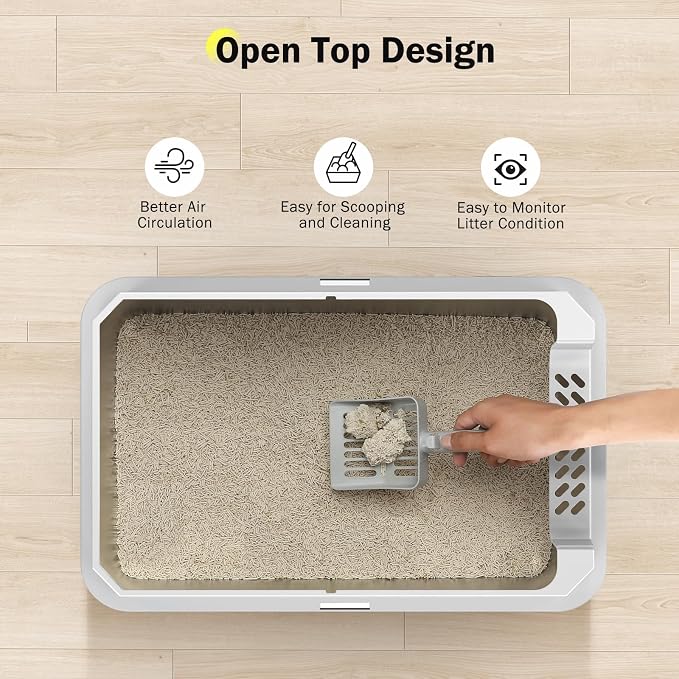 Stainless Steel Litter Box, Extra Large Litter Boxes for Big Cats, XLarge Metal Cat Litter Box with Lid, Anti-Urine Leakage XL Box with High Sides, Easy Clean, Non-Sticky, Scoop Included