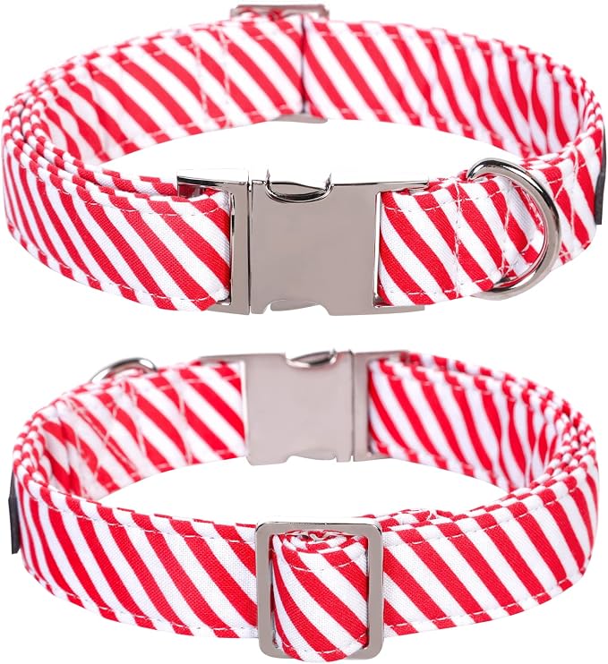 Lionet Paws Christmas Dog Collar with Bowtie - Cute Cotton Adjustable Festival Bowtie Dog Collar with Metal Buckle for Small Medium Large Dog Girl Boy Gift, L, Neck 16-24in