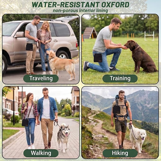 Dog Treat Pouch for Pet Training Portable Puppy Walking Bag, Black 12X12cm | Auto Closing Dog Treat Pouches for Pet Training, Hands-Free Walking Experience with Clip for Outdoor Walking & Puppy Travel