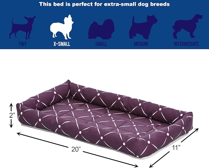 MidWest Homes for Pets 40222-PLD Quiet Time Couture Ashton Bolster Pet Bed, Small Dog/22, Plum & White Diamond Pattern
