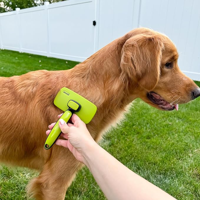 Pecute Skin Friendly Self-Cleaning Slicker Brush for Dog & Cat Shedding | 1 click clean, Lightweight, Undercoat hair removal, For short/long/double/white coats