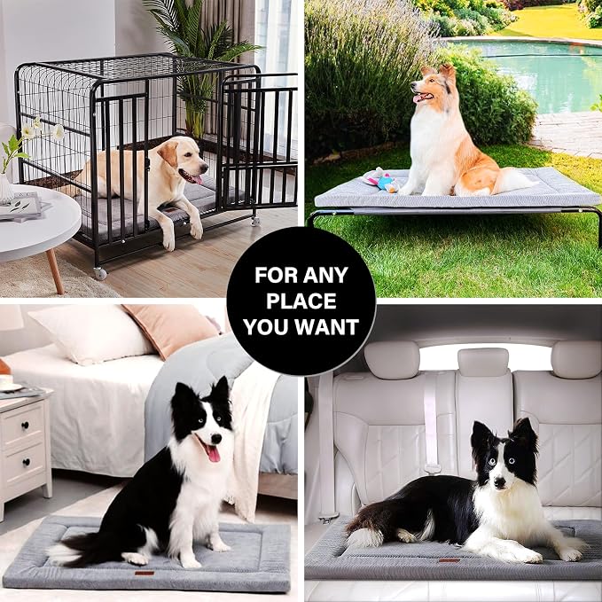 Dog Bed for Crate, Small Dog Crate Beds, Washable Pet Bed Mat Kennel Pad | 24" Pet Beds Mat W/ Soft Wavy Plush Comfortable Anti-Slip Sleeping Mattress for Dogs & Cats,Grey