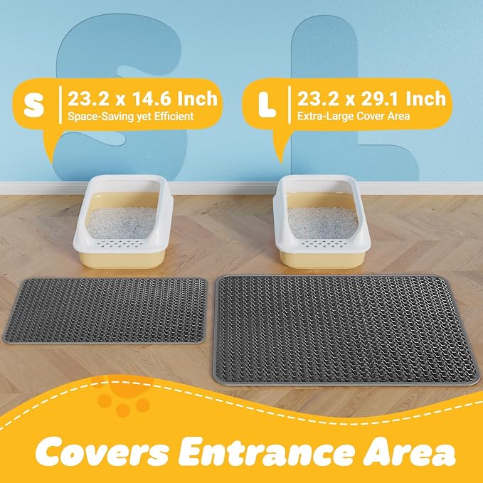 Powools Cat Litter Mat, 30 x 24 in, Waterproof, Non-Slip, Dark Grey | Litter Trapping Mat, Easy to Clean, Litter Box Mat, Urine-Proof, Cat Toilet Training Systems Accessories, Indoor Cats