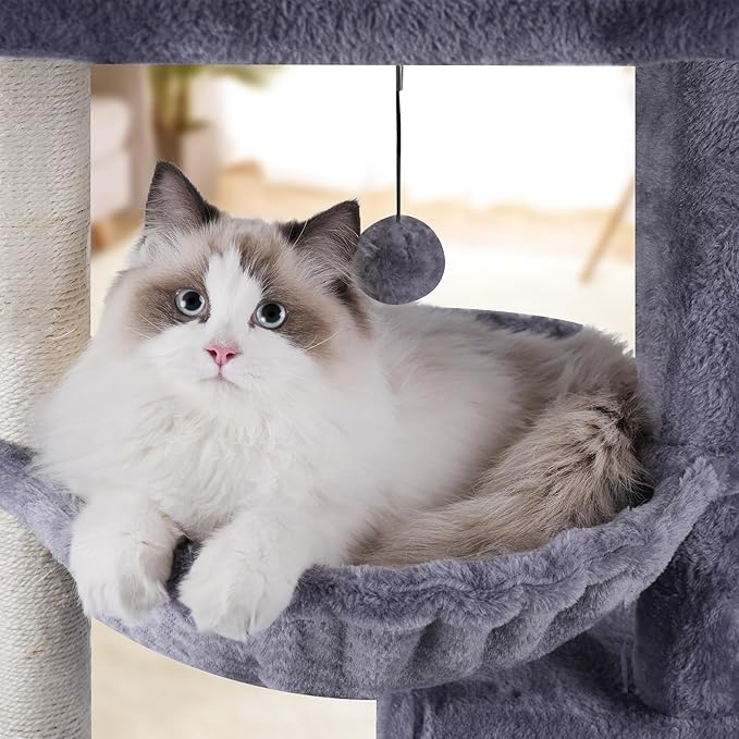 AIWIKIDE Cat Tree Has Scratching Toy with A Ball Activity Centre Cat Tower Furniture Jute-Covered Scratching Posts (Grey, 37.4'')
