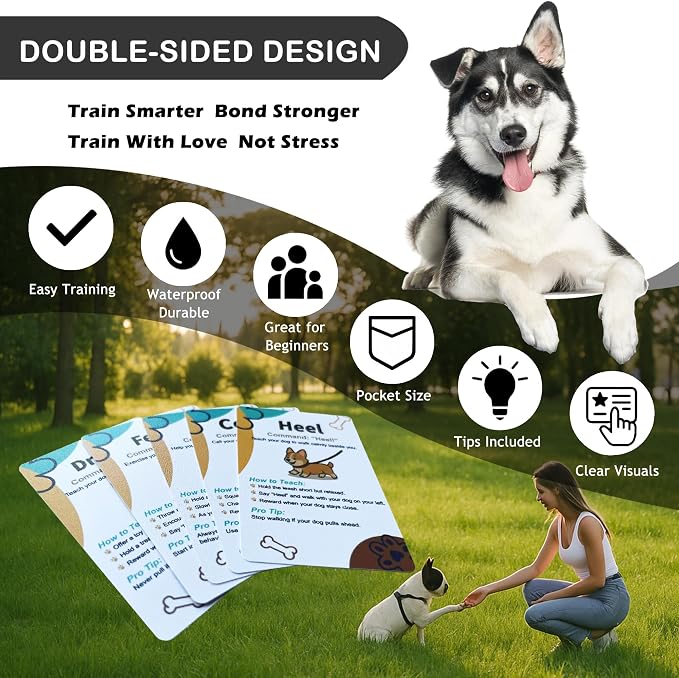 Dog Treat Pouch Bag for Training, Puppy Training Kit with 5 Double-Sided Obedience Cards, Clicker & Whistle, Dual Removable Liners, Large U-Shaped Opening, Waist Clip Treat Bag for Dog Walking